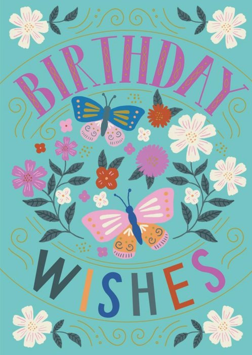 Blue Floral Birthday Wishes Card