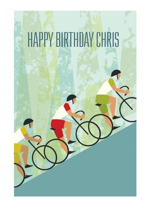 Cartoon Cyclists Climbing A Hill Personalised Happy Birthday Card