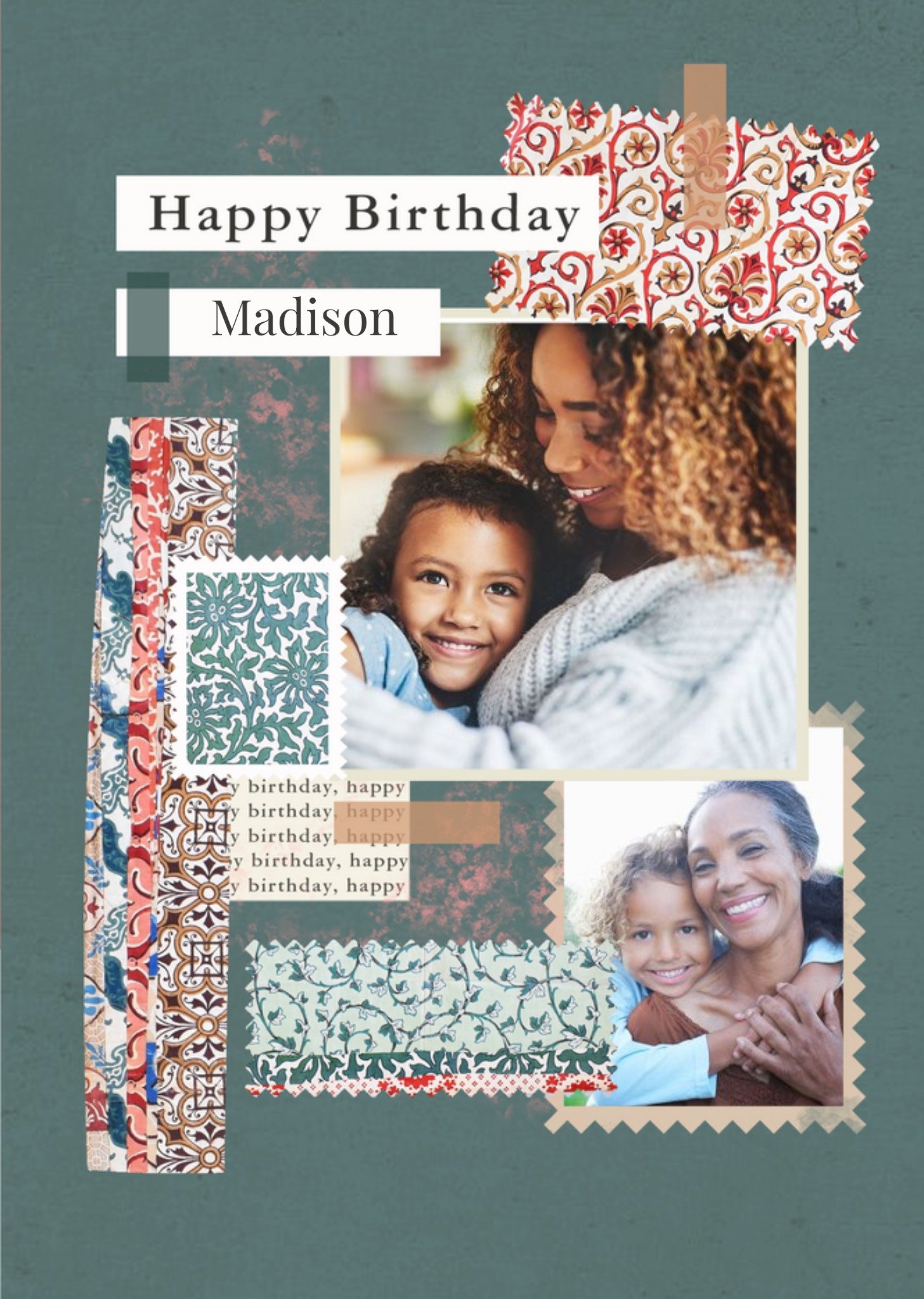 The V&a V&a Floral Pattern Photo Upload Birthday Card Ecard