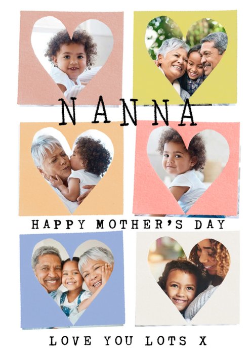 Six Heart Shaped Photo Frames Nanna's Photo Upload Mother's Day Card