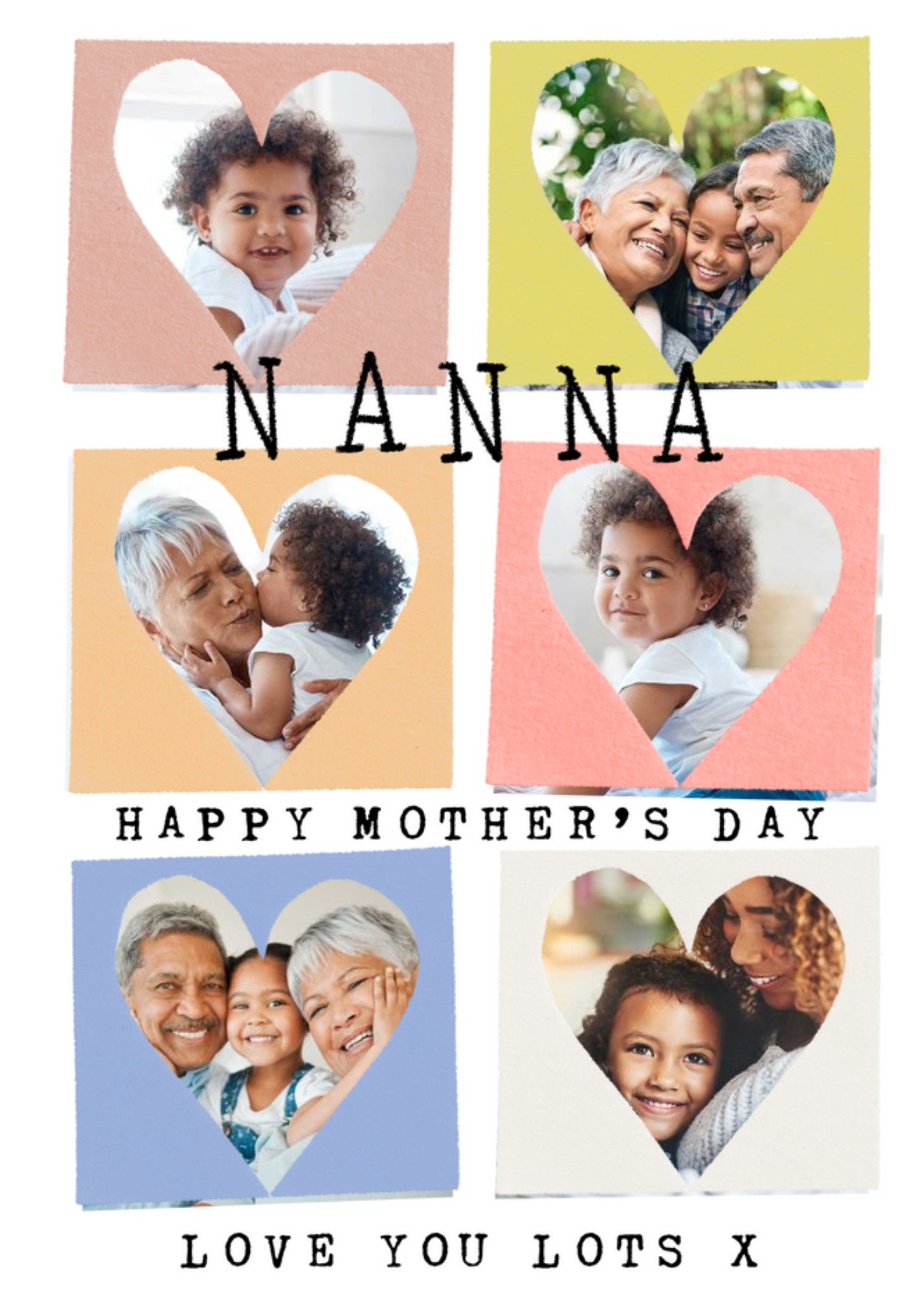 Six Heart Shaped Photo Frames Nanna's Photo Upload Mother's Day Card Ecard