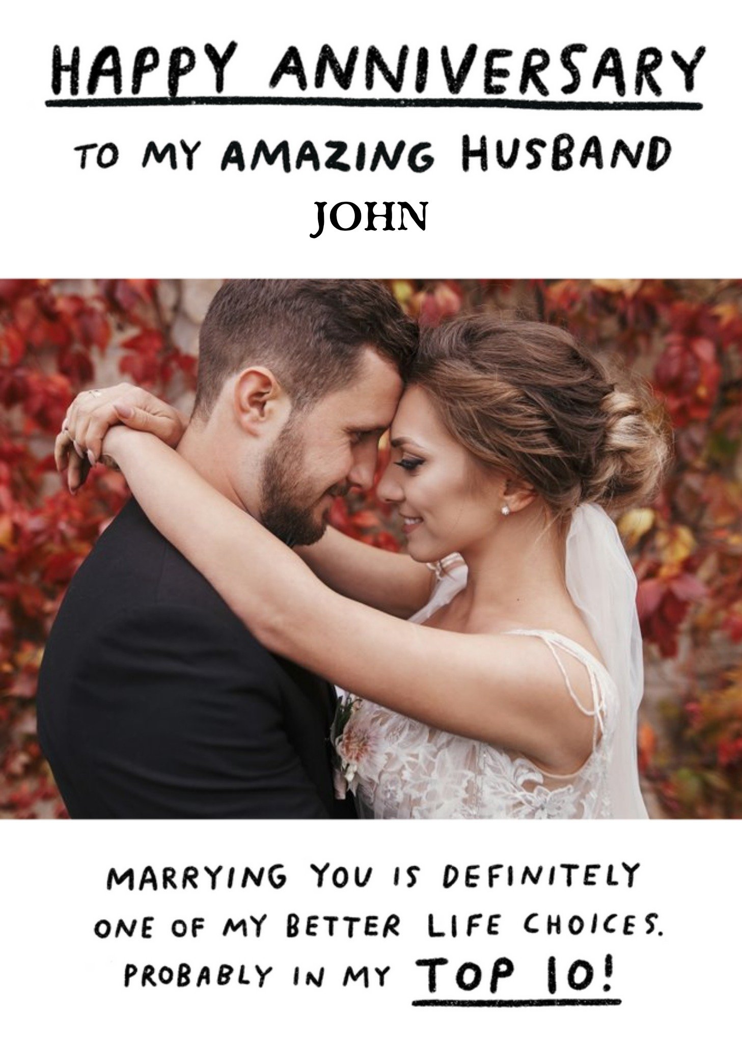 Moonpig Editable Handwritten Photo Upload Husband Anniversary Card, Large