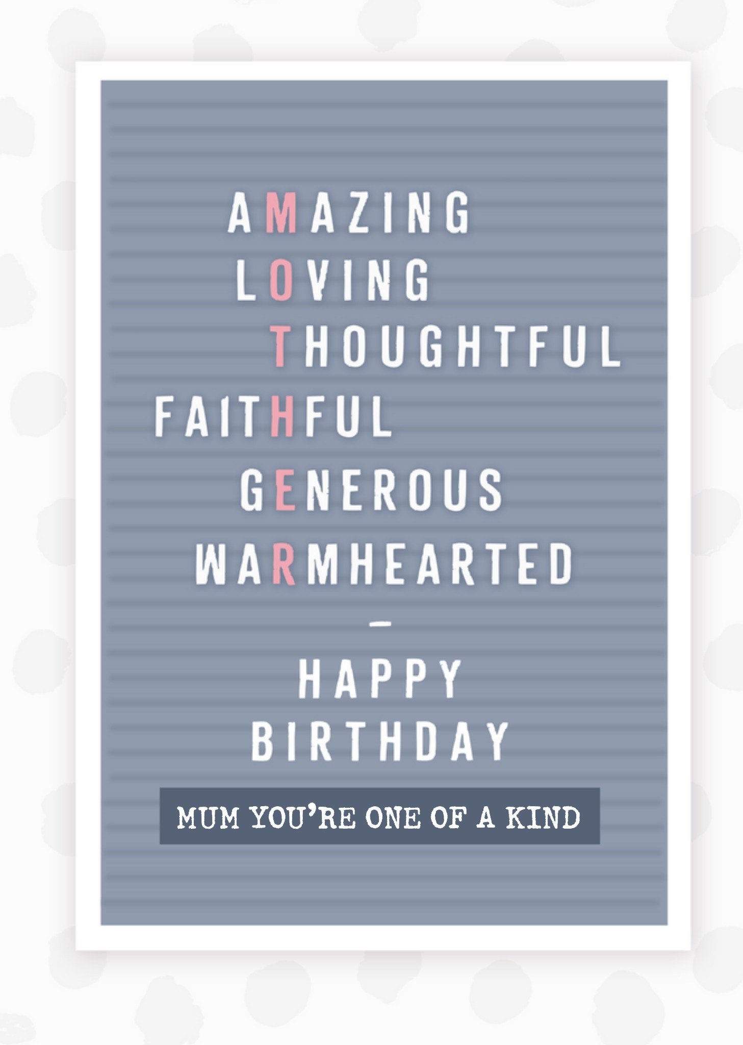 Moonpig Sentimental Warmhearted Mother Pin Board Typography Birthday Card, Large