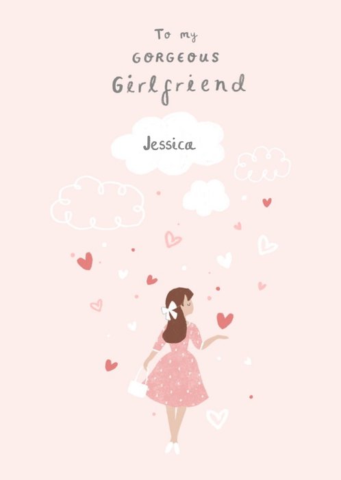 Cute Pink Illustration Love Hearts Customisable Girlfriend Card