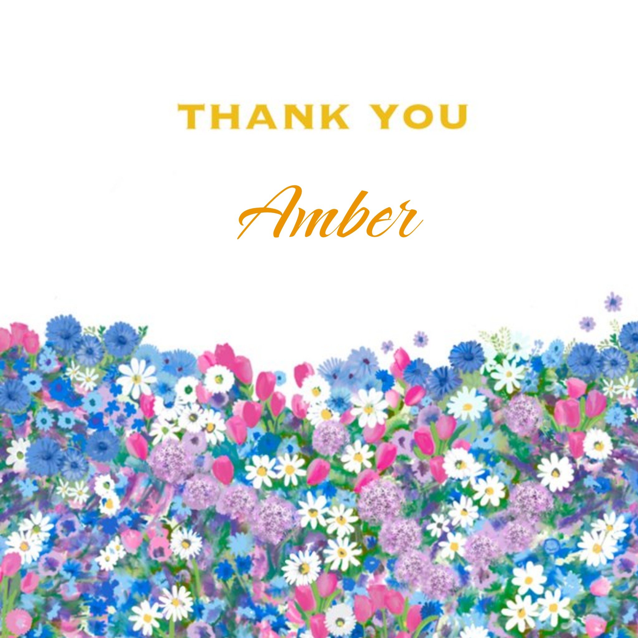 Illustration Of Colourful Flowers Thank You Card, Square