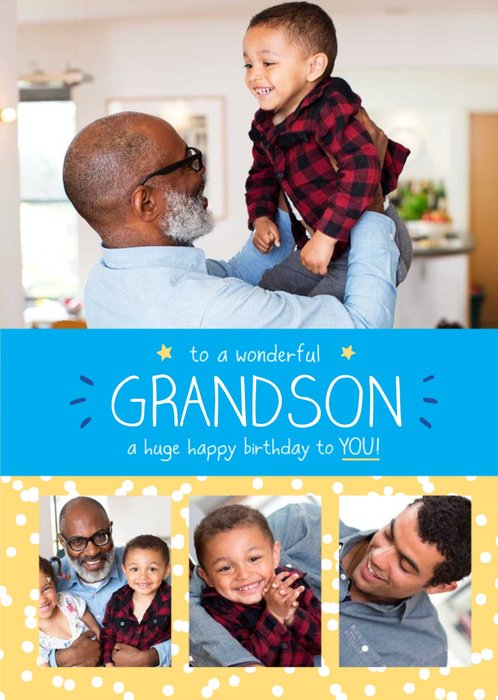 Wonderful Grandson 4 Photo Uploads Birthday Card