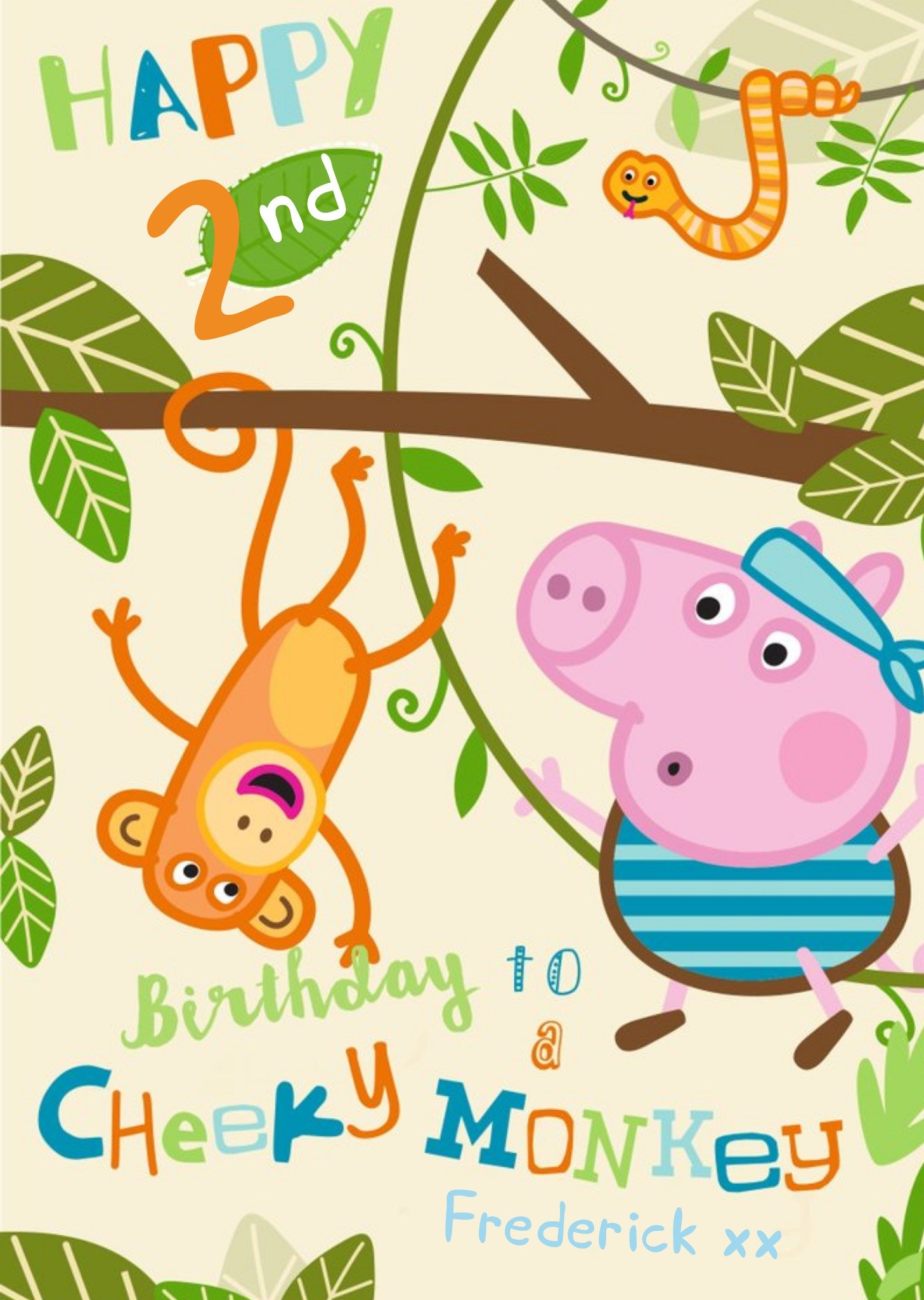 Peppa Pig Cheeky Monkey Personalised Happy Birthday Card, Large