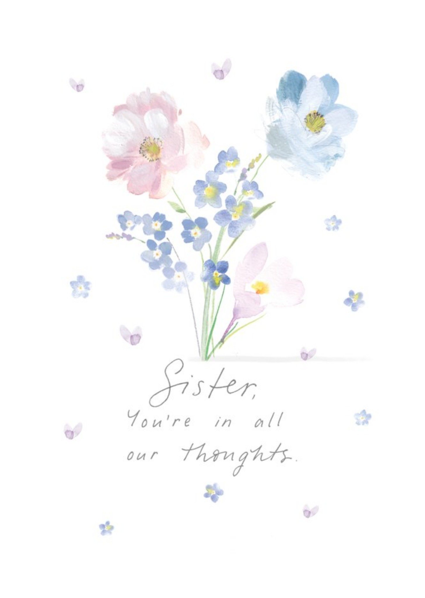 Moonpig Floral Illustration Sister You Are In All Our Thoughts Sympathy Card Ecard