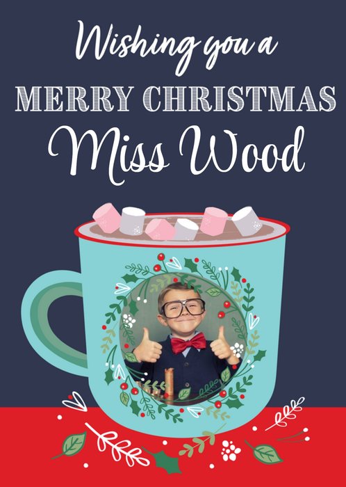Illustration Of A Mug Of Hot Chocolate With A Circular Photo Upload Christmas Card