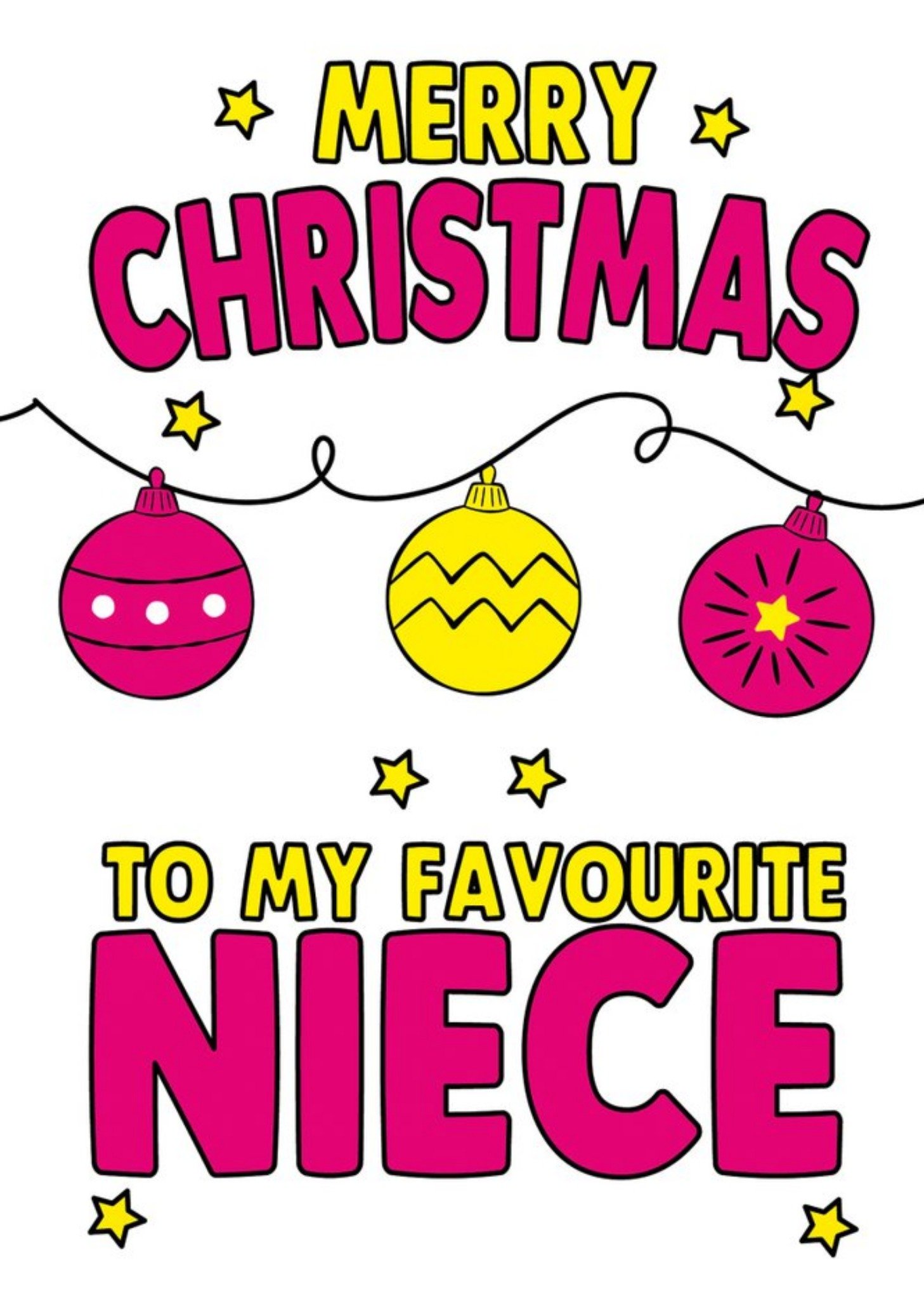 Moonpig Bright Typography Illustrative Bauble Niece Christmas Card Ecard