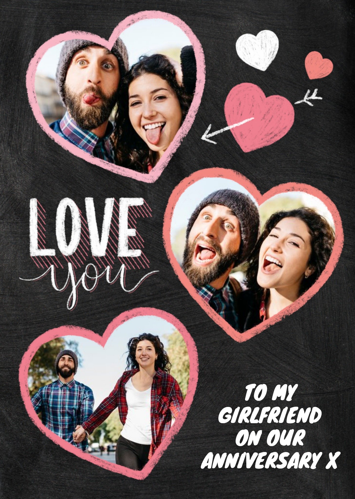 Moonpig Anniversary Card - Love You - Girlfriend - Typographic Photo Upload, Large