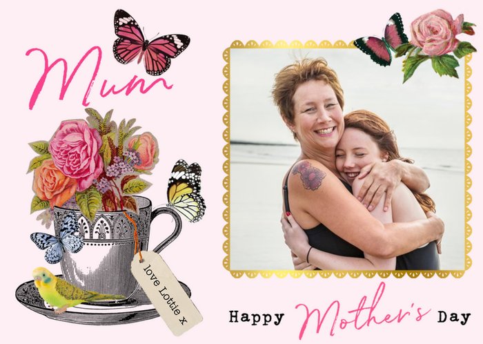 Butterflies And Flowers In A Teacup Mother's Day Photo Card
