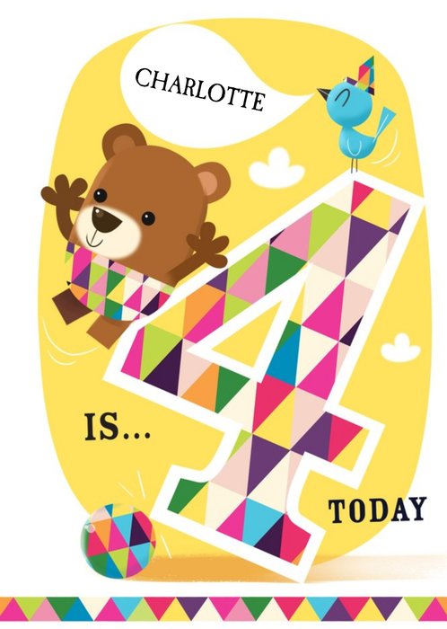 Balancing Bear And Friends Happy 4th Birthday Card