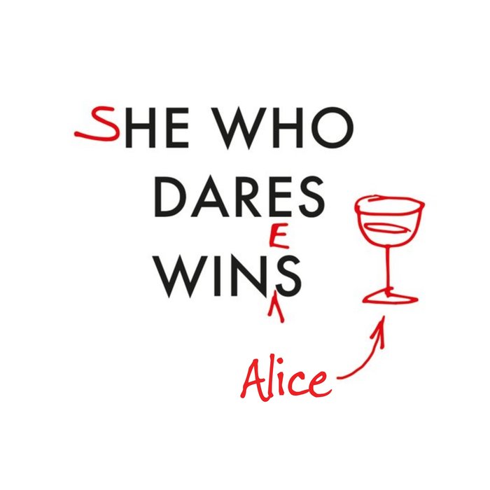 Personalised She Who Dares Wins And Wines Card