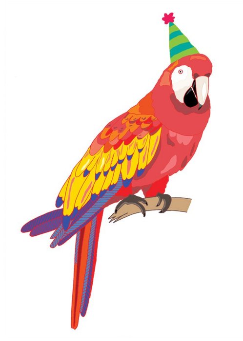 Parrot With Birthday Hat Illustration Card