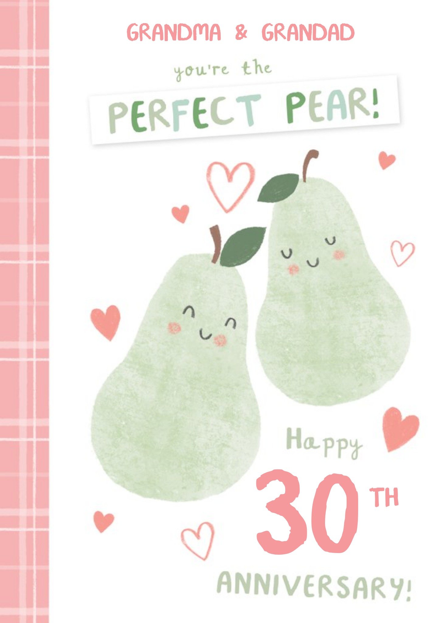 Love Hearts Millicent Venton Illustrated 30th Anniversary Cute Pear Card, Large