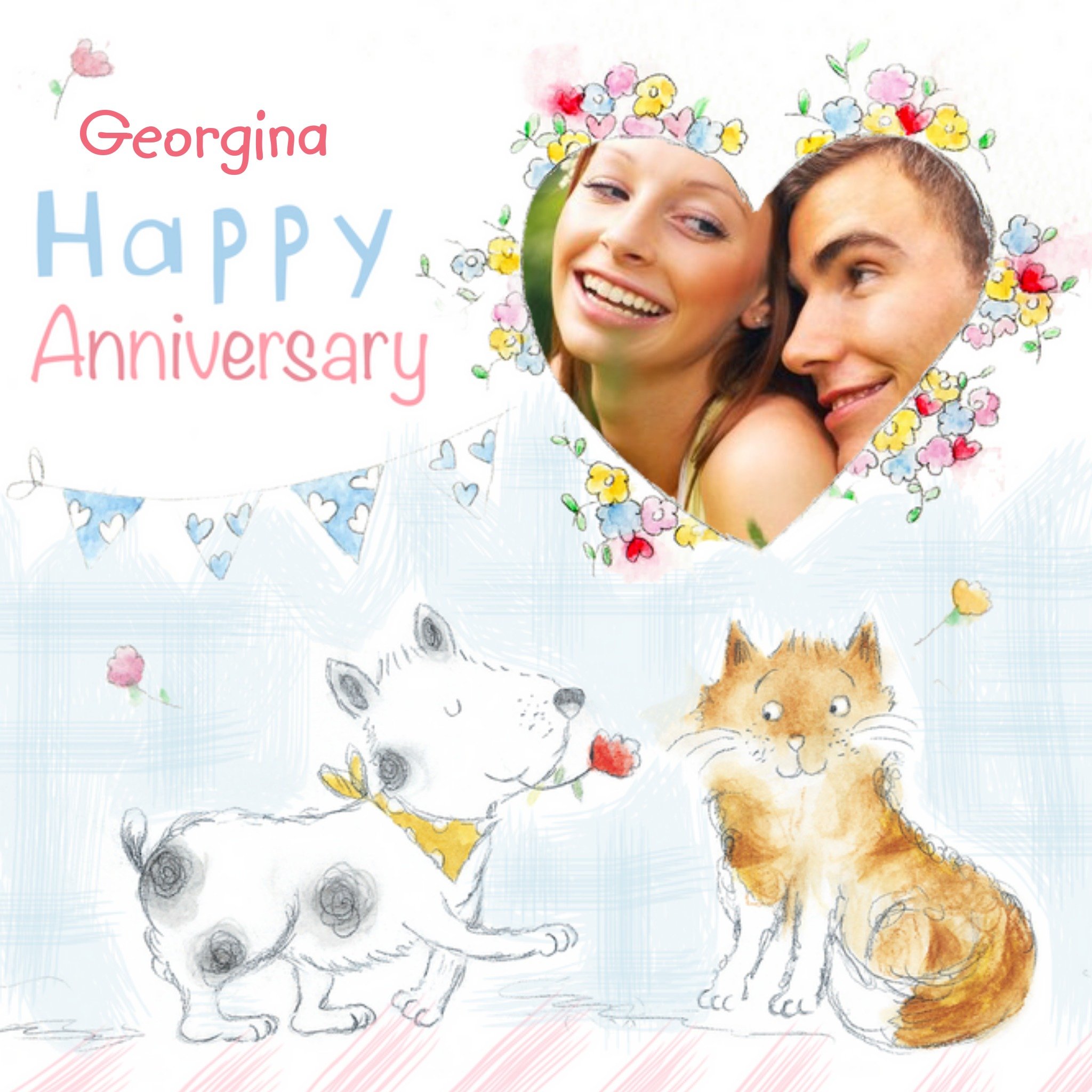 Moonpig Cartoon Cat And Dog Happy Anniversary Photo Card, Large
