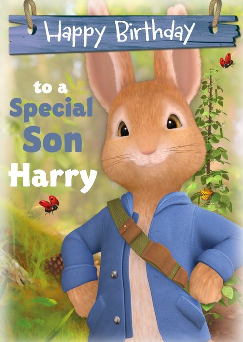Cute Peter Rabbit To A Special Son Birthday Card