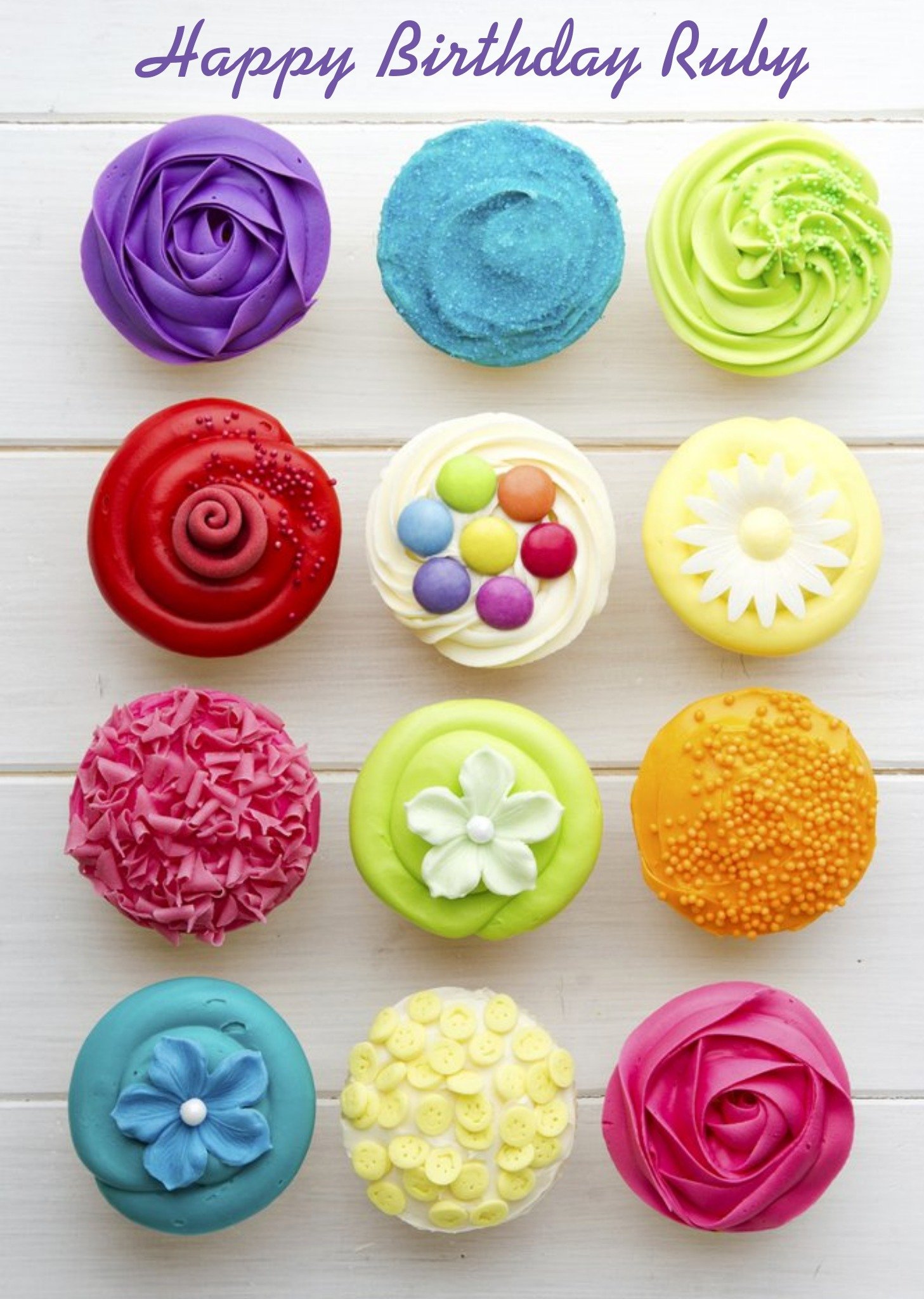 Colourful And Bright Cupcakes Personalised Happy Birthday Card Ecard