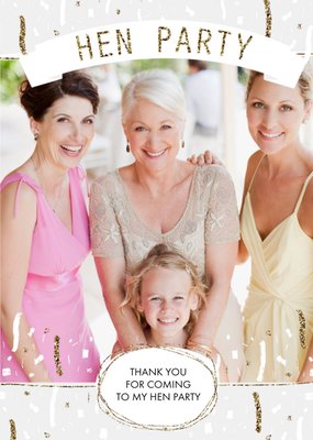Metallic Confetti Thank You For Coming To My Hen Party Photo Card