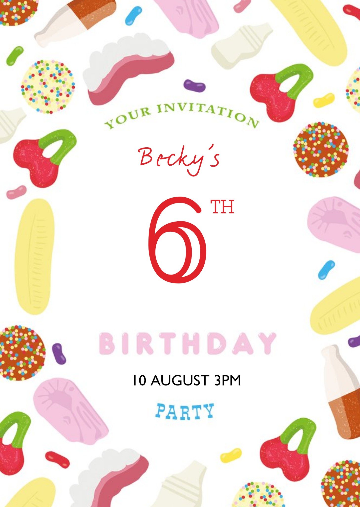 Moonpig Sweets & Treats Birthday Party Invitation, Standard Card