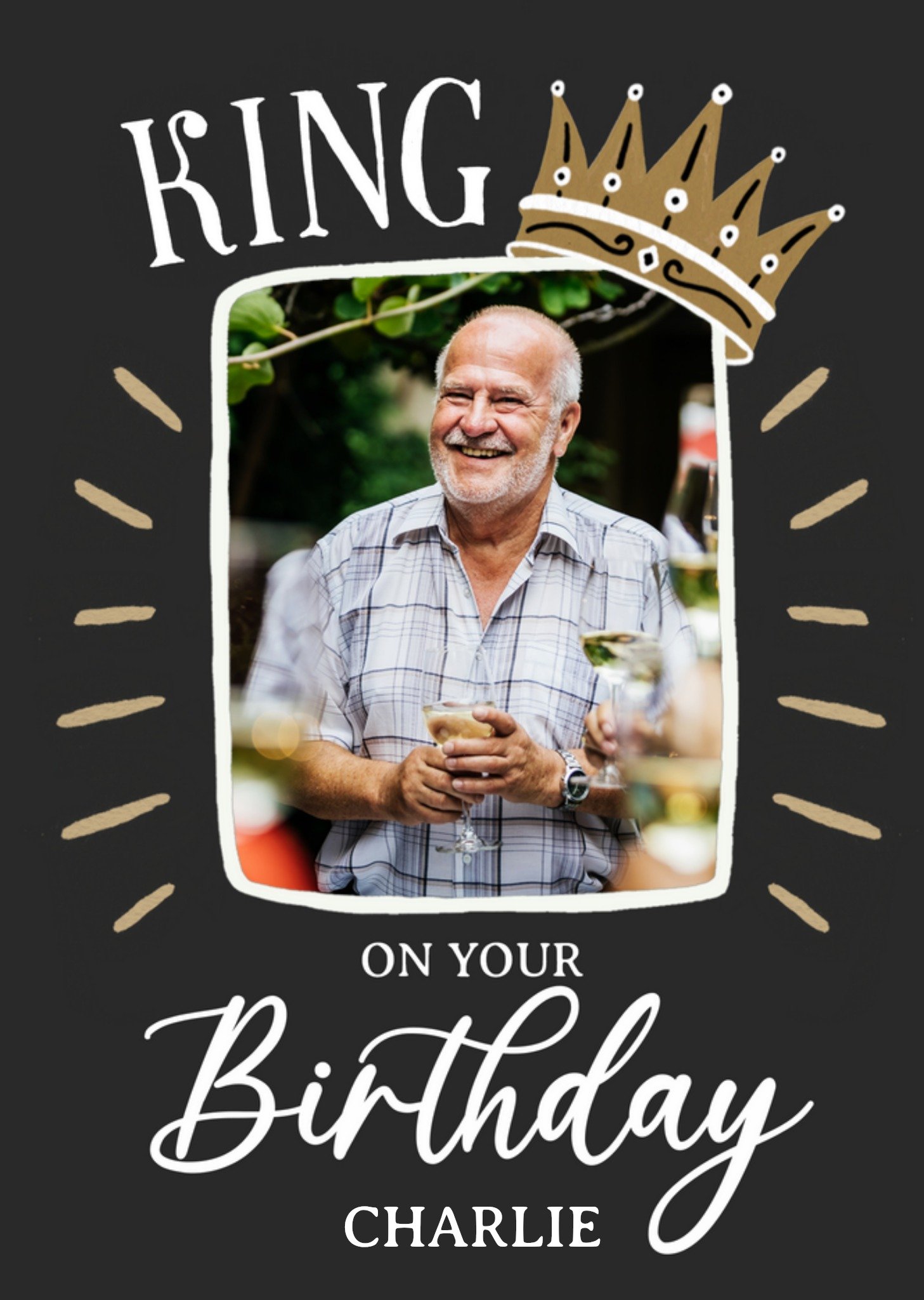 Moonpig King And Crown Hand Illustrated Photo Upload Birthday Card, Large