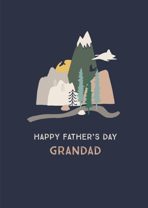 Illustrated Mountains River Camping Happy Fathers Day Grandad