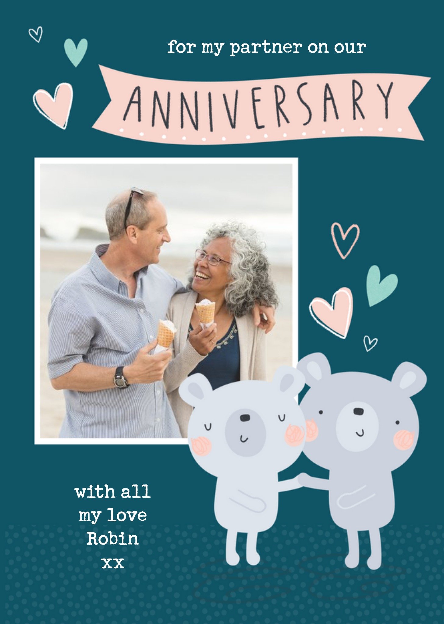 Cute Illustrated Bears Photo Upload Anniversary Card Ecard