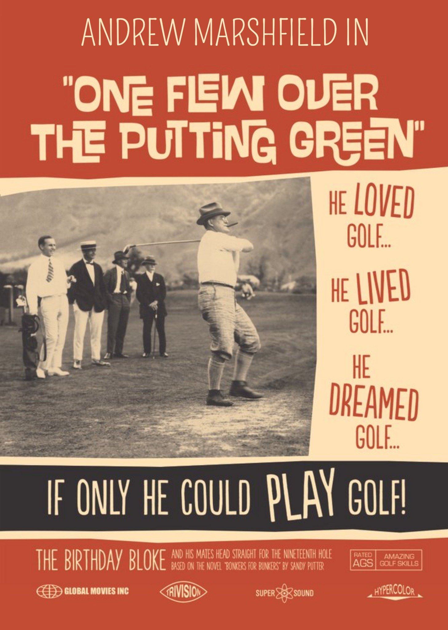 One Flew Over The Putting Green Film Golf Poster Personalised Card Ecard