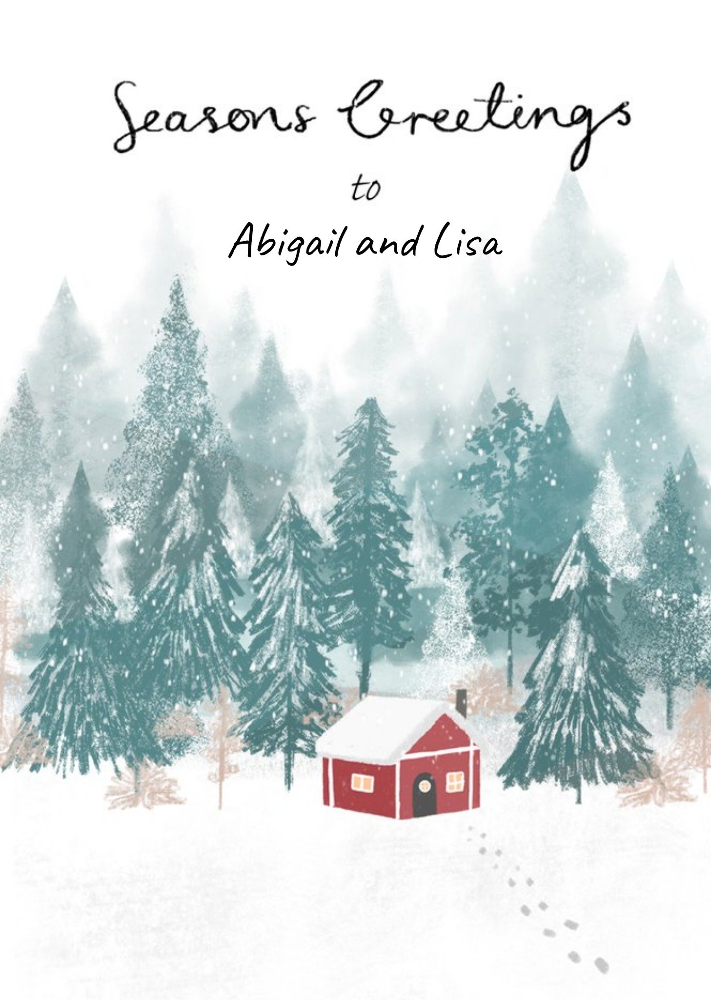 Moonpig Snowy Illustrated Cosy Cottage Seasons Greetings Christmas Card Ecard