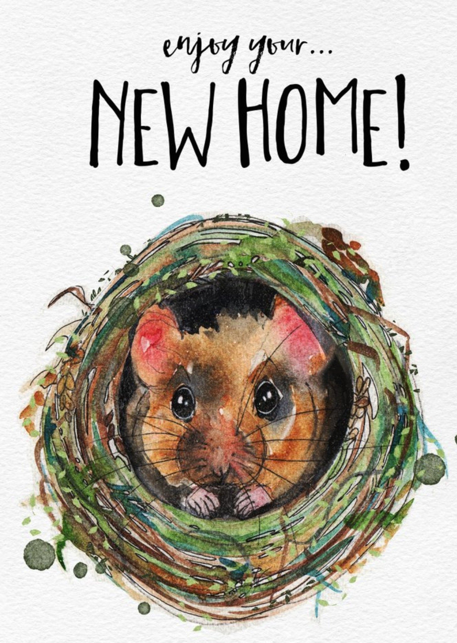 Watercolour Illustration Cute Mouse New Home Card Ecard