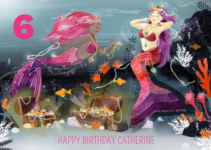 Okey Dokey Illustrated Mermaids 6 Today Birthday Card