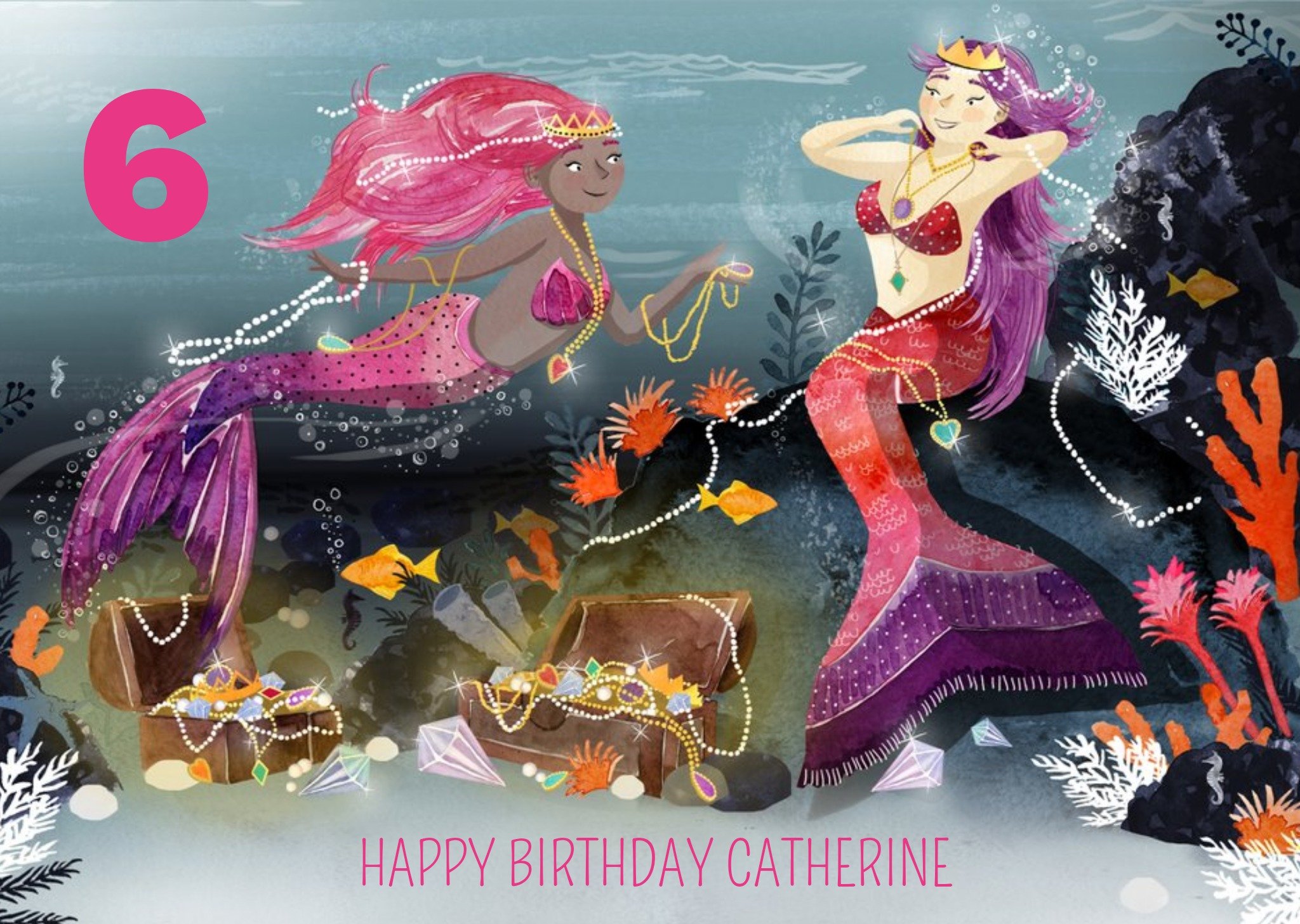 Okey Dokey Design Okey Dokey Illustrated Mermaids 6 Today Birthday Card, Large