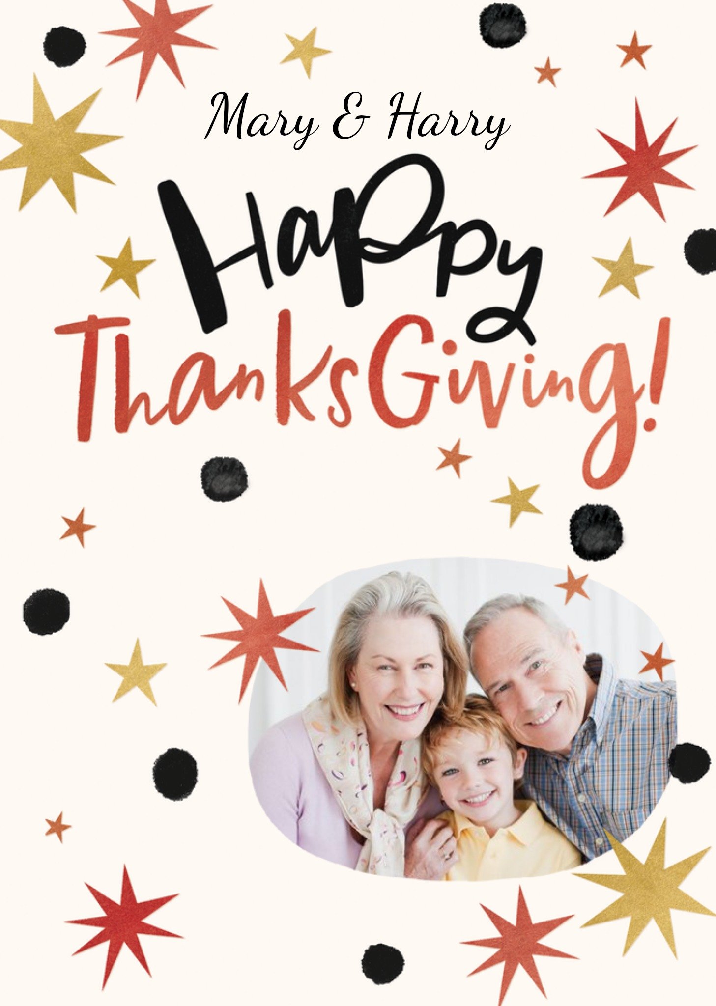 Happy Thanksgiving Decorated With A Funky Star Burst Pattern Photo Upload Card