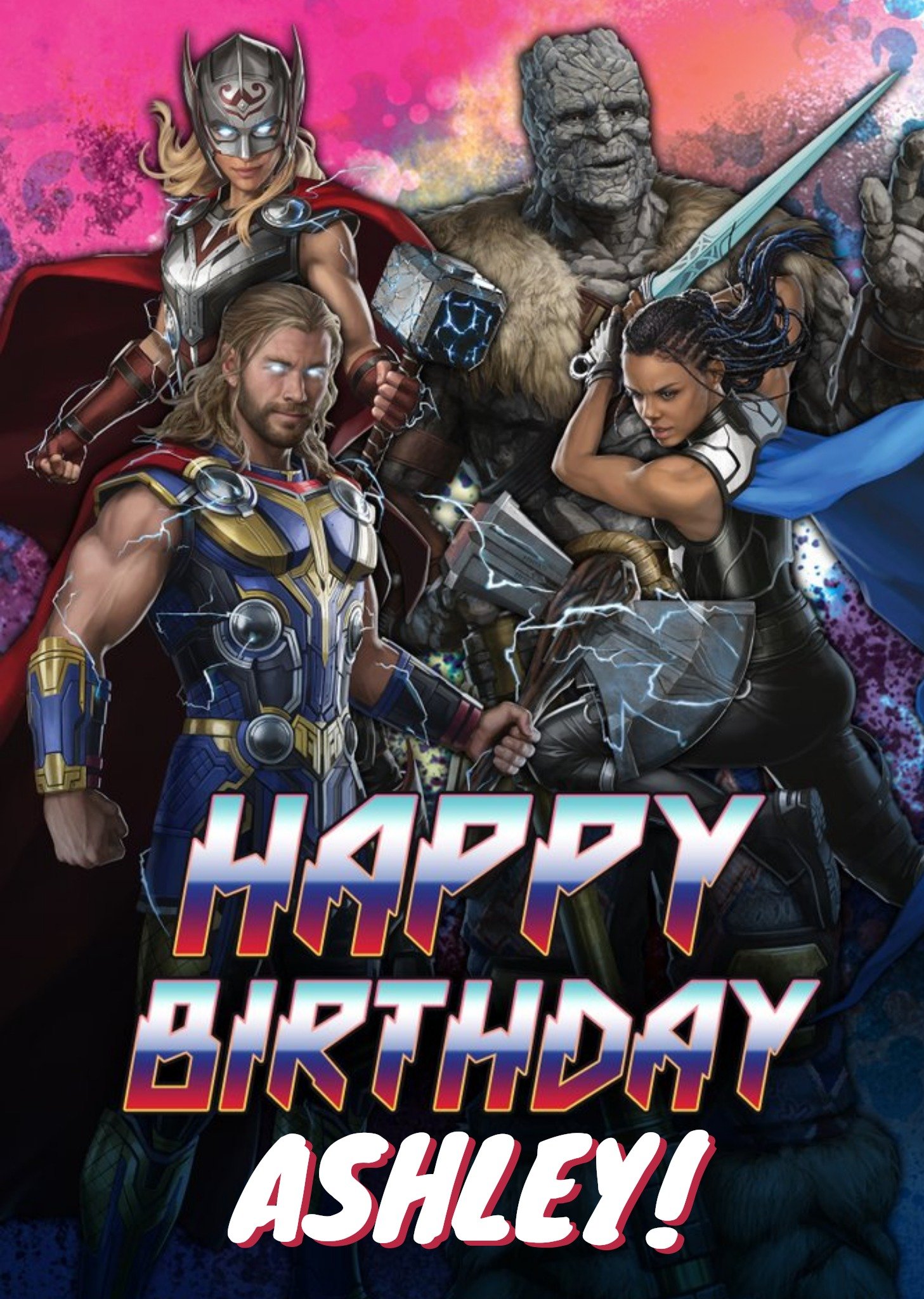 Disney Marvel Thore Love And Thunder Charater Illustration Birthday Card, Large
