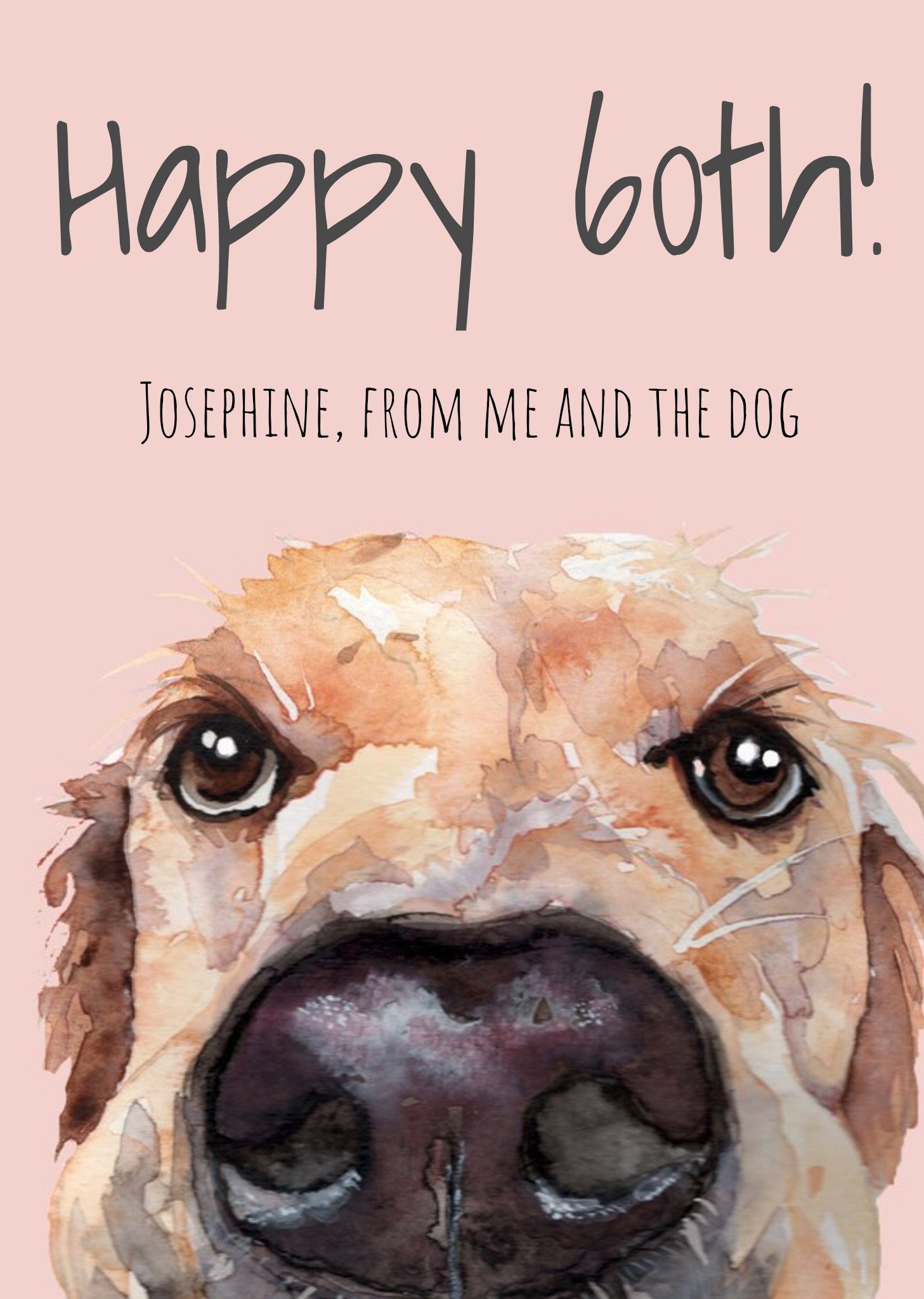 Golden Retriever Dog Watercolour Illustration Personalised Birthday Card Ecard