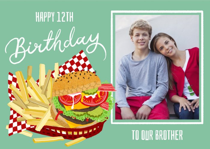 Okey Dokey Cute Illustrated Burger and Chips Step Brother Birthday Card