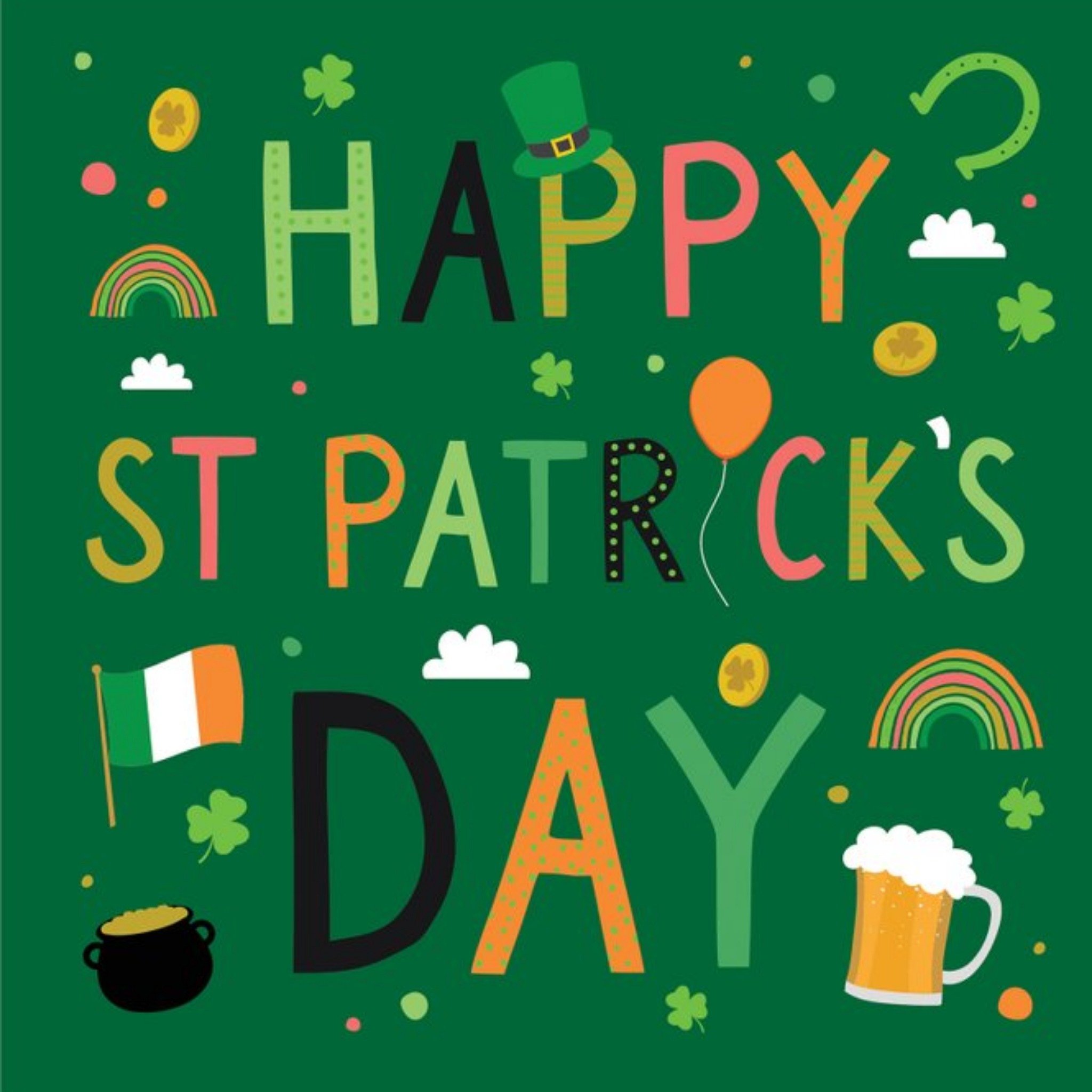 Moonpig Bright And Happy Saint Patricks Day Ireland Themed Card, Square
