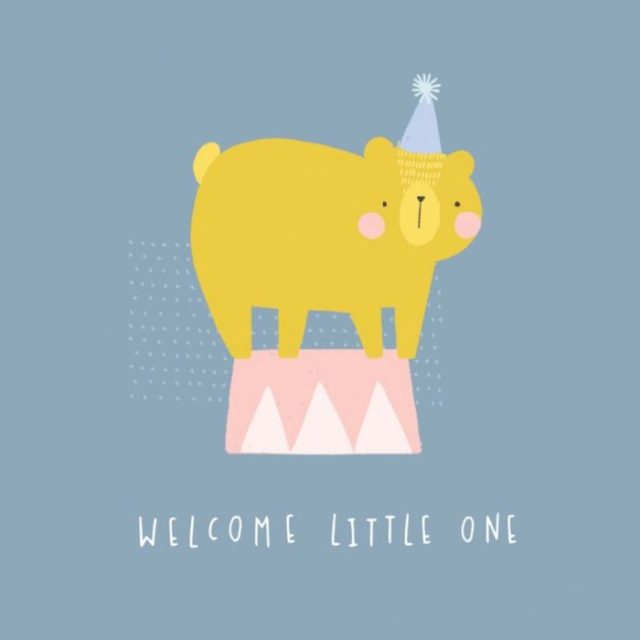 Cute Illustration Of A Bear On A Blue Background New Baby Card