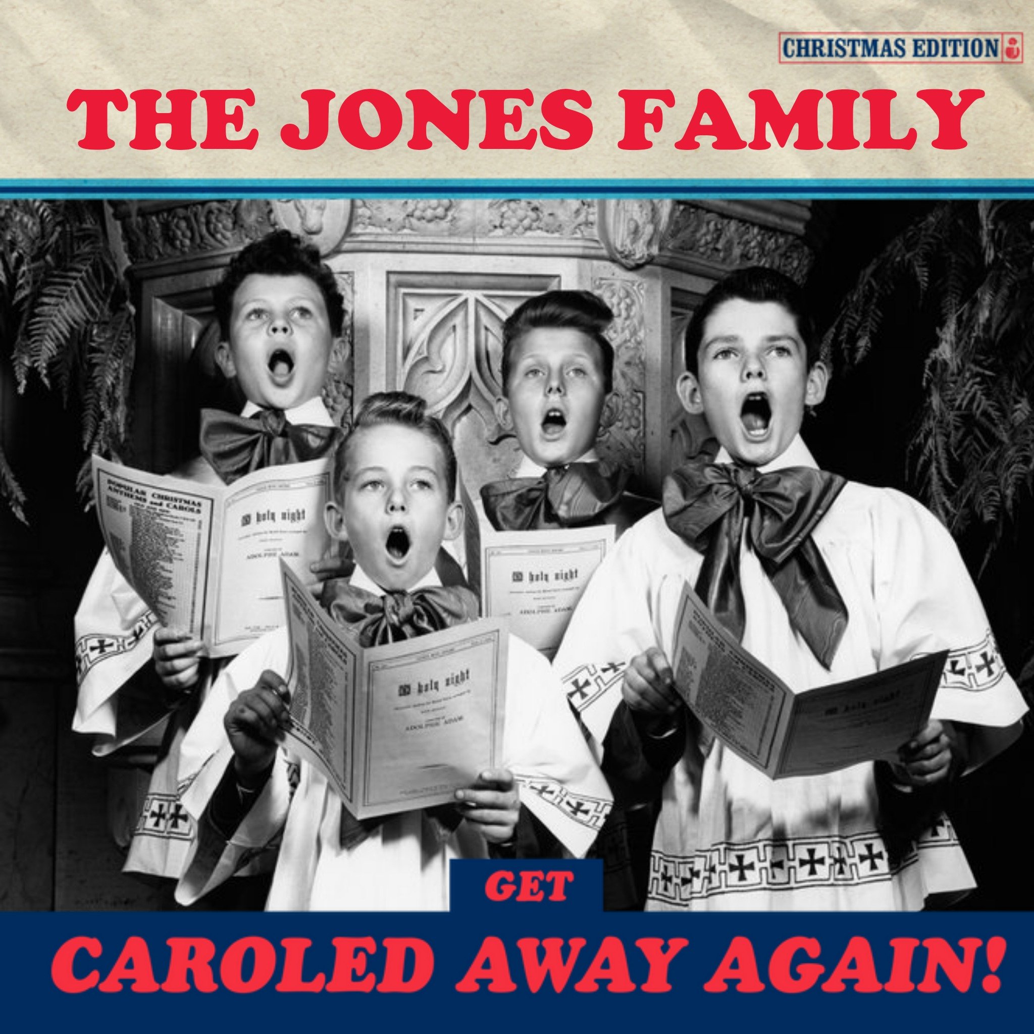 Retro Carolled Away Personalised Christmas Card, Square