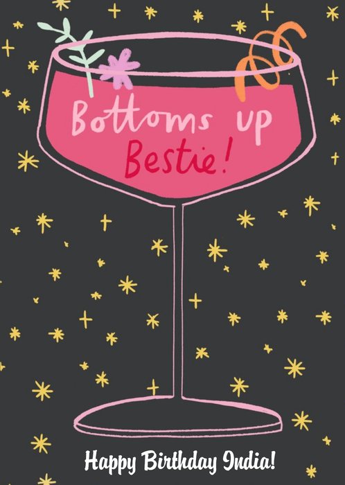 Cute Cocktail Bottoms Up Bestie Birthday Card