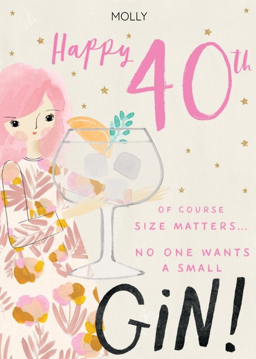 Illustrated Big Gin Glass 40th Birthday Card  
