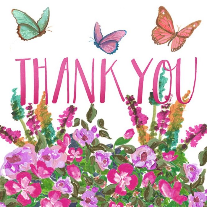 Butterflies Fluttering Above Flowers Personalised Thank You Card