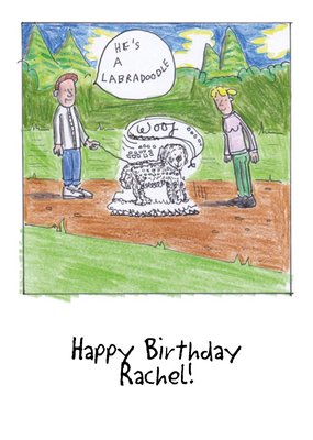 Cartoon Hes A Labradoodle Personalised Birthday Card
