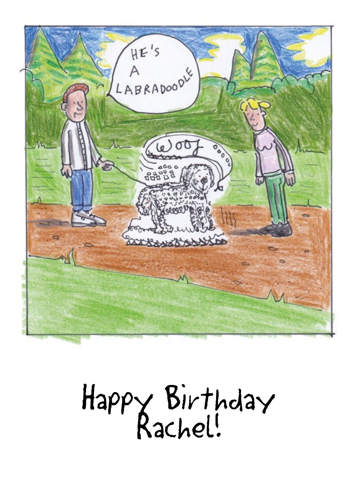 Cartoon Hes A Labradoodle Personalised Birthday Card Ecard