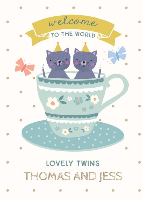 Natalie Alex Designs Illustrated Twin Cats Welcome to the World Card