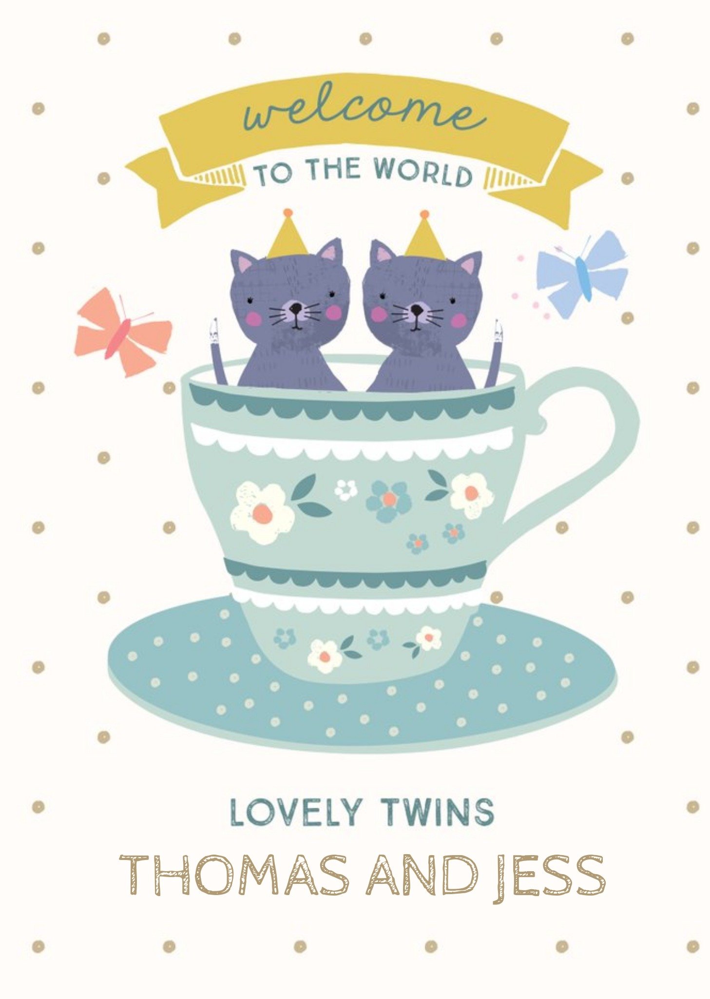 Moonpig Natalie Alex Designs Illustrated Twin Cats Welcome To The World Card, Large
