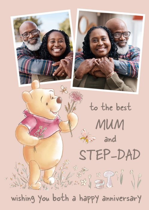 Winnie The Pooh Best Mum And Step-Dad Photo Upload Anniversary Card