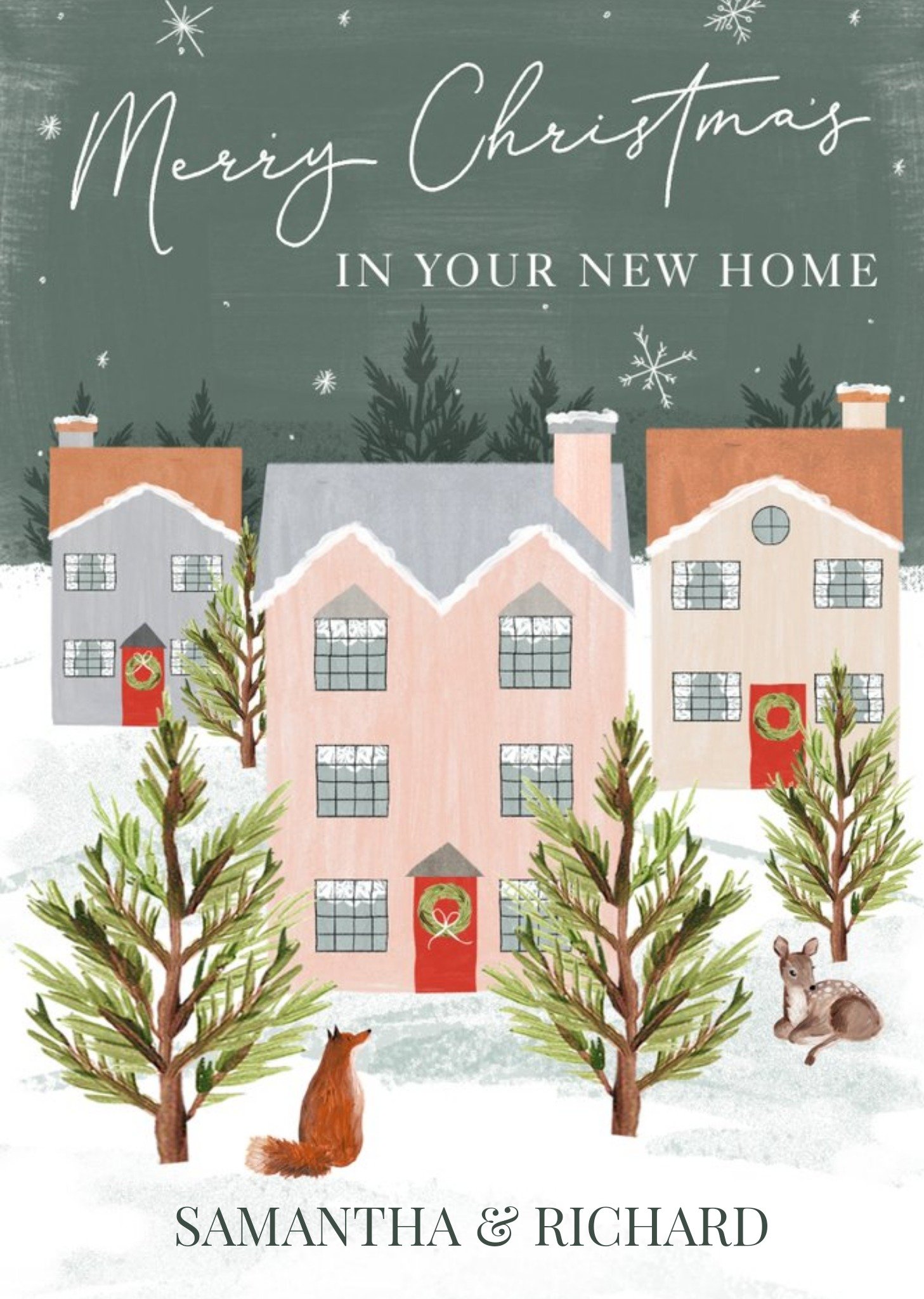 Moonpig Illustration Of A Winter Scene New Home Christmas Card, Large