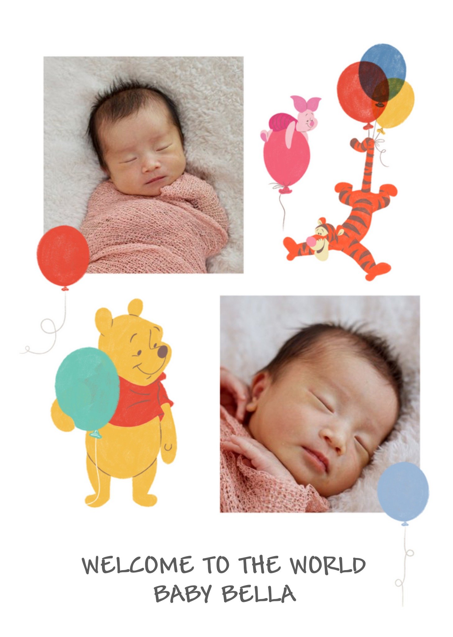 Cute Disney Winnie The Pooh And Tigger Photo Upload New Baby Card, Large